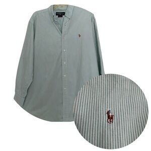 Ralph Lauren Green Striped Men's Long Sleeve Shirt Size 16-32